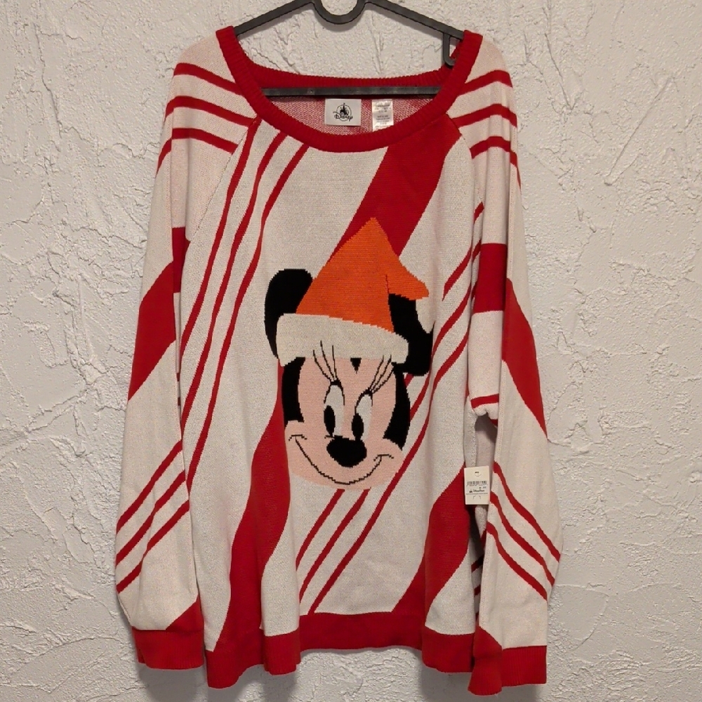 Disney Women's Red and White Striped Sweater
